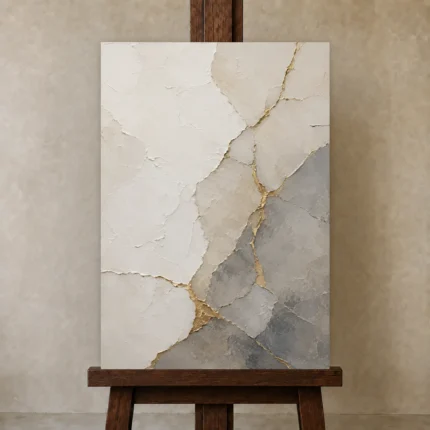 Gilded Kintsugi Stone Gold Abstract Wall Art Canvas Print shown in Studio Easel