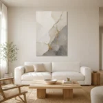 Gilded Kintsugi Stone Gold Abstract Wall Art Canvas Print styled in a refined neutral interior