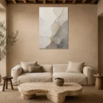 Gilded Kintsugi Stone Gold Abstract Wall Art Canvas Print presented in a sophisticated home setting