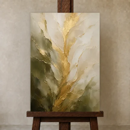 Verdant Gilded Bloom Gold Abstract Wall Art Canvas Print shown in Studio Easel