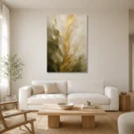 Verdant Gilded Bloom Gold Abstract Wall Art Canvas Print styled in a refined neutral interior