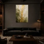 Verdant Gilded Bloom Gold Abstract Wall Art Canvas Print shown in a warm modern interior
