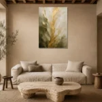 Verdant Gilded Bloom Gold Abstract Wall Art Canvas Print presented in a sophisticated home setting