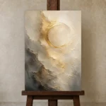 Auric Eclipse Gold Abstract Wall Art Canvas Print displayed on a studio easel