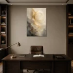 Auric Eclipse Gold Abstract Wall Art Canvas Print displayed in a contemporary gallery-inspired room