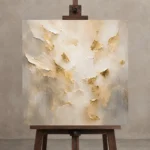Gilded Fragment Field Gold Abstract Wall Art Canvas Print displayed on a studio easel
