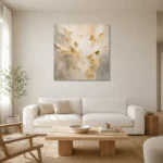 Gilded Fragment Field Gold Abstract Wall Art Canvas Print styled in a refined neutral interior