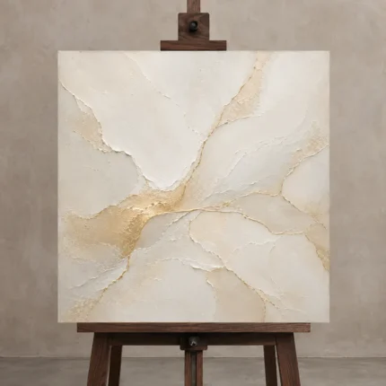 Pearl Gilded Current Gold Abstract Wall Art Canvas Print displayed on a studio easel