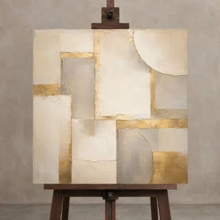 Gilded Modular Forms Gold Abstract Wall Art Canvas Print shown in Studio Easel
