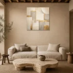 Gilded Modular Forms Gold Abstract Wall Art Canvas Print presented in a sophisticated home setting