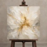 Aurora Petal Burst Gold Abstract Wall Art Canvas Print displayed on a studio easel