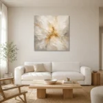 Aurora Petal Burst Gold Abstract Wall Art Canvas Print styled in a refined neutral interior