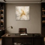 Aurora Petal Burst Gold Abstract Wall Art Canvas Print displayed in a contemporary gallery-inspired room