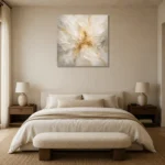 Aurora Petal Burst Gold Abstract Wall Art Canvas Print showcased in an elegant minimalist interior