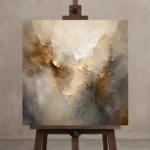 Smoky Gilded Lumen Gold Abstract Wall Art Canvas Print displayed on a studio easel