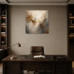 Smoky Gilded Lumen Gold Abstract Wall Art Canvas Print displayed in a contemporary gallery-inspired room