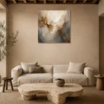 Smoky Gilded Lumen Gold Abstract Wall Art Canvas Print presented in a sophisticated home setting