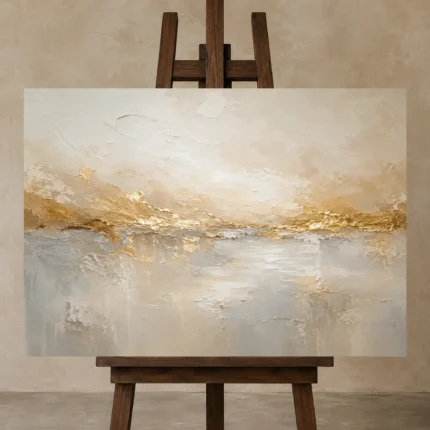 Gilded Meridian Gold Abstract Wall Art Canvas Print shown in Studio Easel