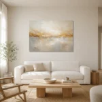 Gilded Meridian Gold Abstract Wall Art Canvas Print styled in a refined neutral interior