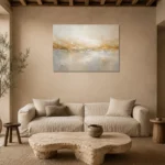 Gilded Meridian Gold Abstract Wall Art Canvas Print presented in a sophisticated home setting