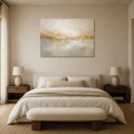 Gilded Meridian Gold Abstract Wall Art Canvas Print showcased in an elegant minimalist interior