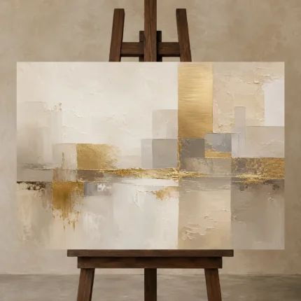 Gilded Skyline Passage Gold Abstract Wall Art Canvas Print shown in Studio Easel