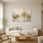 Gilded Skyline Passage Gold Abstract Wall Art Canvas Print styled in a refined neutral interior