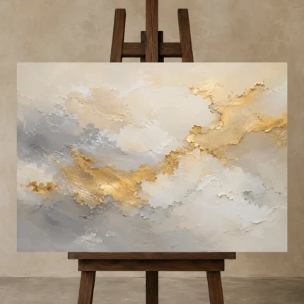 Aureate Cloudscape Gold Abstract Wall Art Canvas Print shown in Studio Easel