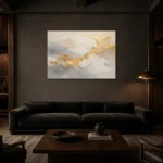 Aureate Cloudscape Gold Abstract Wall Art Canvas Print shown in a warm modern interior
