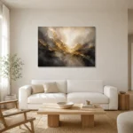 Obsidian Gilded Horizon Gold Abstract Wall Art Canvas Print styled in a refined neutral interior