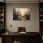 Obsidian Gilded Horizon Gold Abstract Wall Art Canvas Print displayed in a contemporary gallery-inspired room