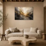 Obsidian Gilded Horizon Gold Abstract Wall Art Canvas Print presented in a sophisticated home setting