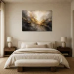 Obsidian Gilded Horizon Gold Abstract Wall Art Canvas Print showcased in an elegant minimalist interior