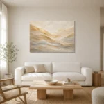 Gilded Wavefield Gold Abstract Wall Art Canvas Print styled in a refined neutral interior
