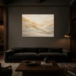 Gilded Wavefield Gold Abstract Wall Art Canvas Print shown in a warm modern interior