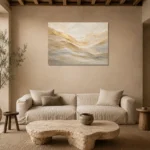 Gilded Wavefield Gold Abstract Wall Art Canvas Print presented in a sophisticated home setting