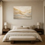 Gilded Wavefield Gold Abstract Wall Art Canvas Print showcased in an elegant minimalist interior