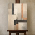 Textured Neutral Blocks Geometric Abstract Wall Art Canvas Print displayed on a studio easel