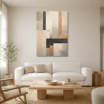 Textured Neutral Blocks Geometric Abstract Wall Art Canvas Print styled in a refined neutral interior
