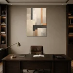 Textured Neutral Blocks Geometric Abstract Wall Art Canvas Print displayed in a contemporary gallery-inspired room