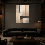 Textured Neutral Blocks Geometric Abstract Wall Art Canvas Print shown in a warm modern interior