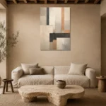 Textured Neutral Blocks Geometric Abstract Wall Art Canvas Print presented in a sophisticated home setting