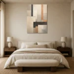 Textured Neutral Blocks Geometric Abstract Wall Art Canvas Print showcased in an elegant minimalist interior