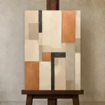 Terracotta Grid Geometric Abstract Wall Art Canvas Print displayed on a studio easel