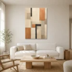 Terracotta Grid Geometric Abstract Wall Art Canvas Print styled in a refined neutral interior