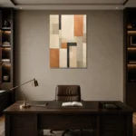 Terracotta Grid Geometric Abstract Wall Art Canvas Print displayed in a contemporary gallery-inspired room