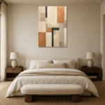 Terracotta Grid Geometric Abstract Wall Art Canvas Print showcased in an elegant minimalist interior
