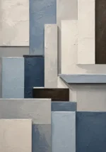 Blue Architectural Blocks Geometric Abstract Wall Art Canvas Print