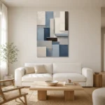 Blue Architectural Blocks Geometric Abstract Wall Art Canvas Print styled in a refined neutral interior