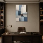 Blue Architectural Blocks Geometric Abstract Wall Art Canvas Print displayed in a contemporary gallery-inspired room